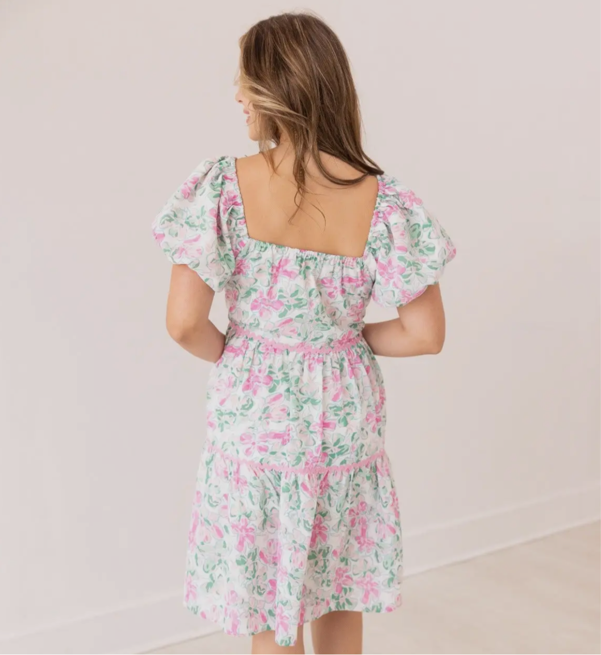 Pink Floral Scallop Trim Dress