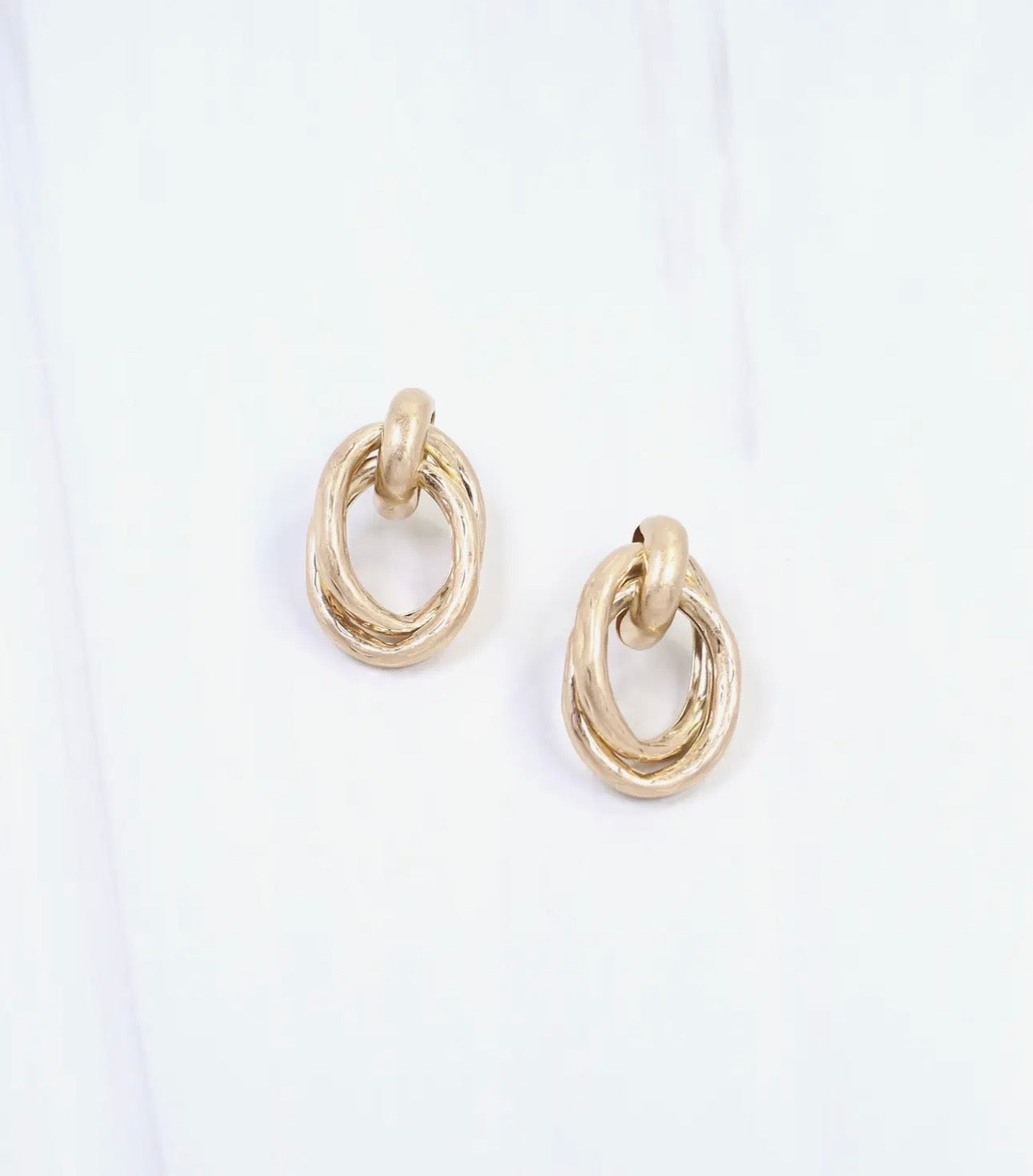 Worn Gold Drop Hammered Earrings