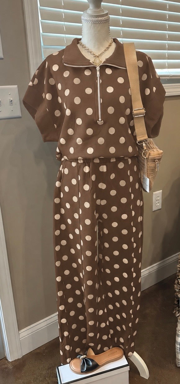 Brown Polka Dot Knit Set