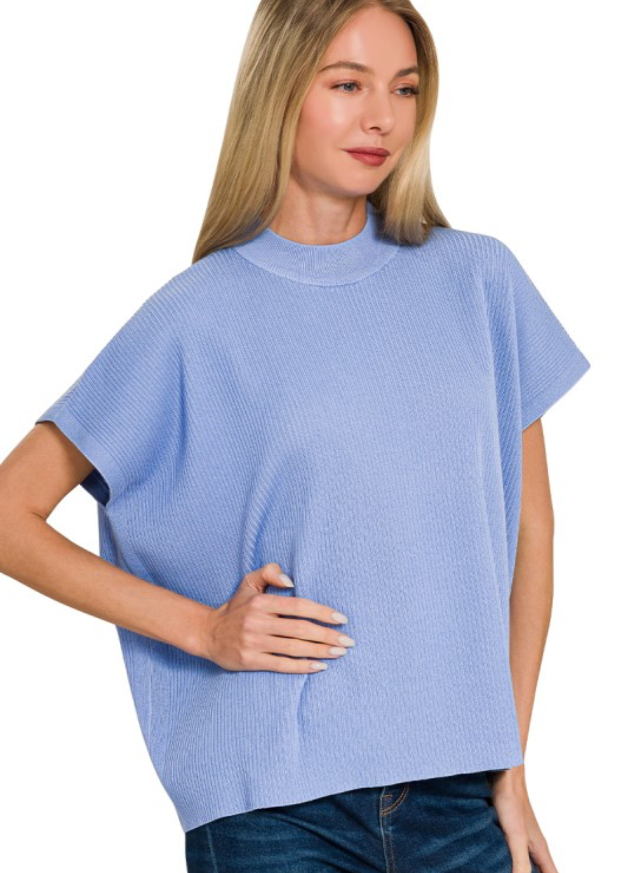 Mock Neck Boxy Sweater Top, VARIOUS