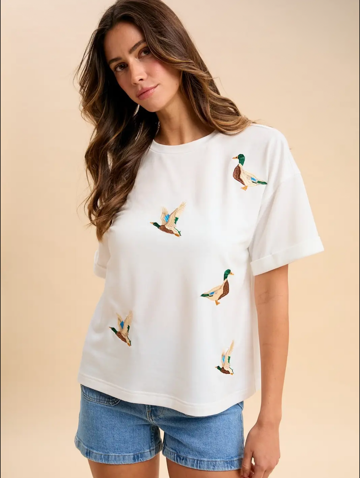 Mallard Duck Embroidered Ivory Top
