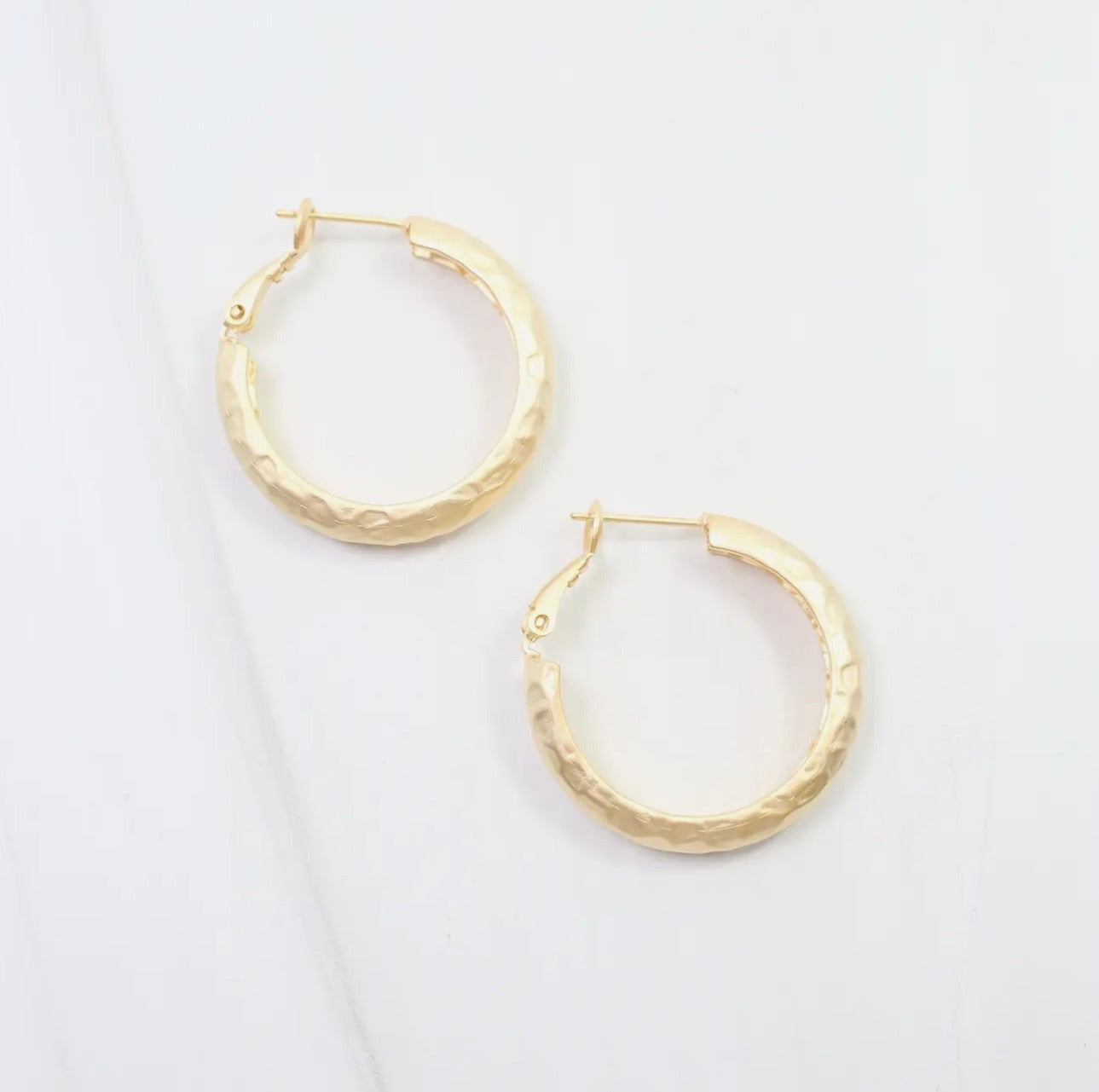Matte Gold Hammered Hoop Earrings