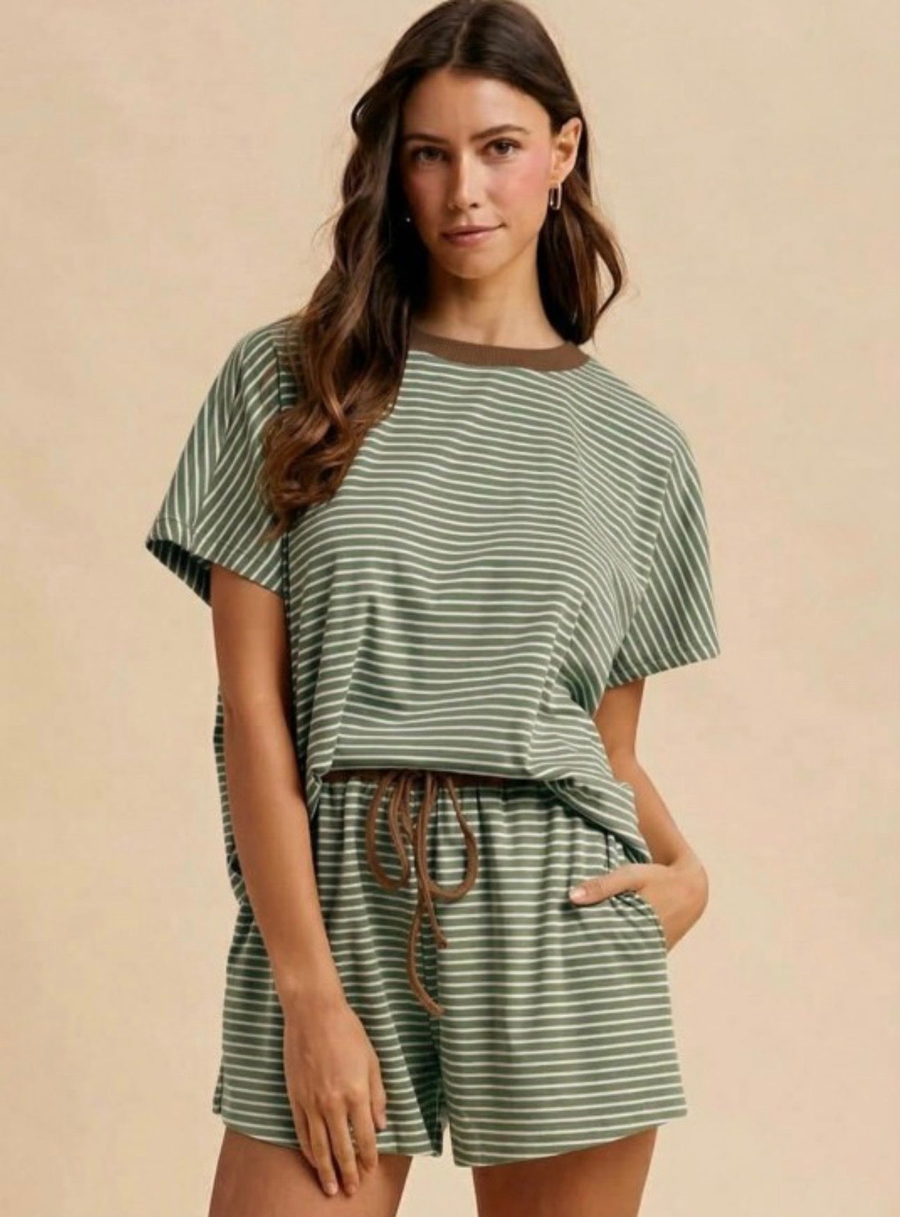 Striped Olive & Brown Set