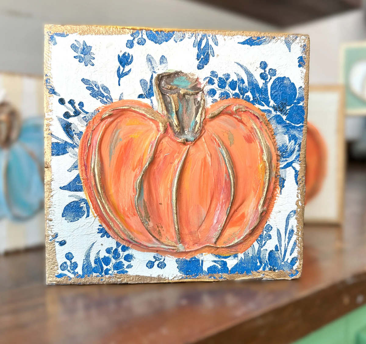 Orange Pumpkin Wood Block