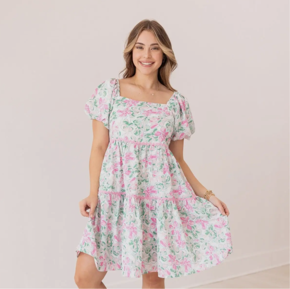 Pink Floral Scallop Trim Dress