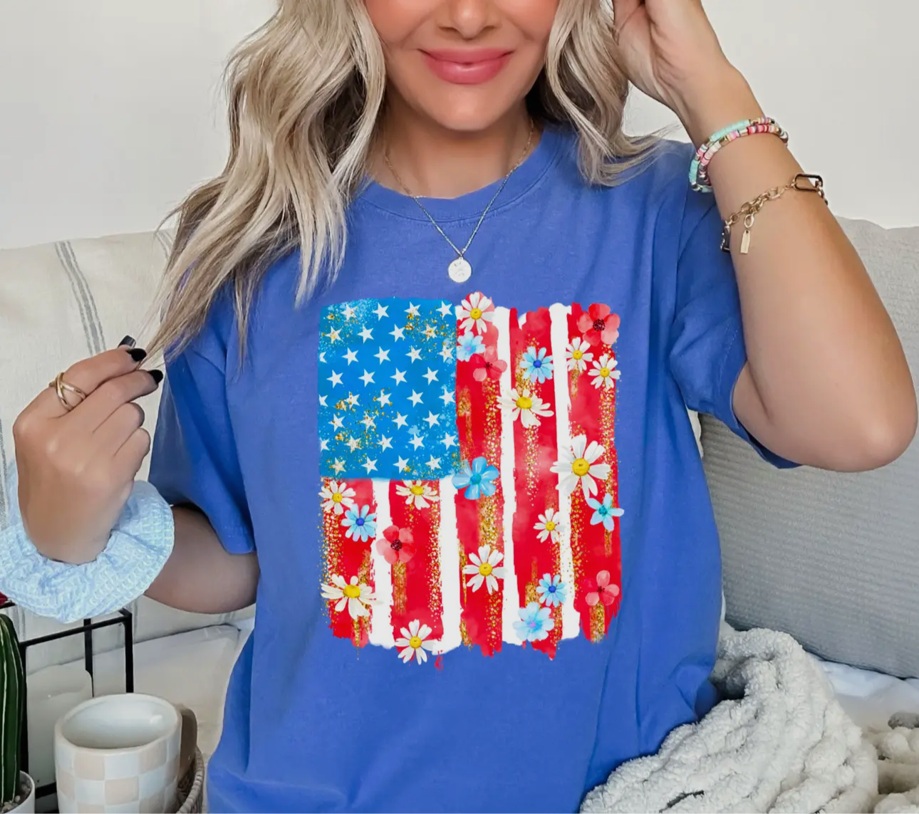 Floral USA Flag Graphic Tee