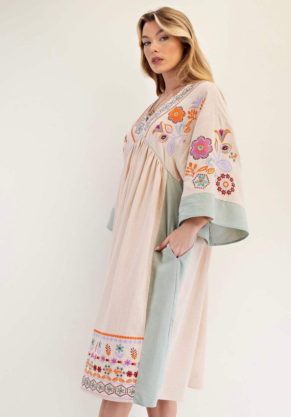 Embroidered Maxi Woven Dress