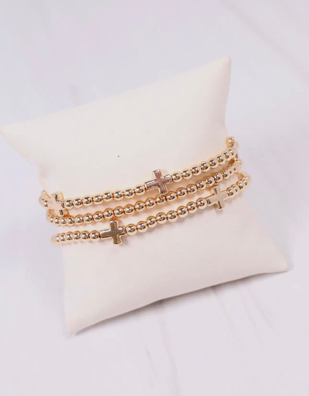 Gold Cross Bead Bracelet Set