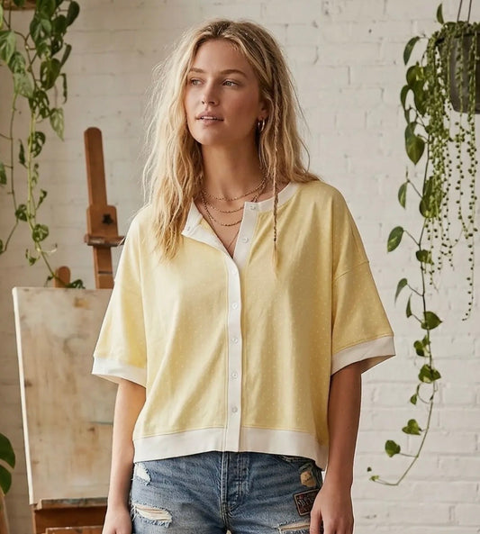 Yellow Polka Dot Button Front Top