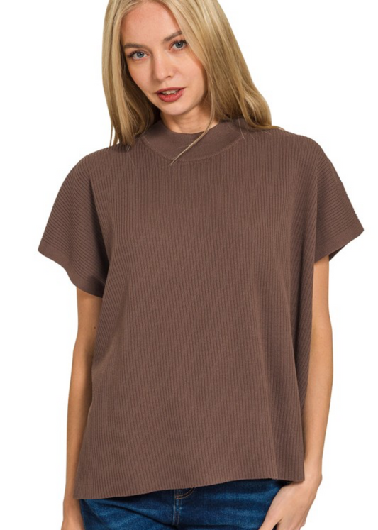 Mock Neck Boxy Sweater Top, VARIOUS