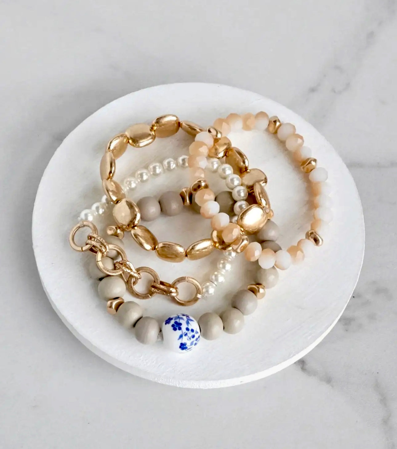 Blue Chinoiserie Bead Bracelet Set