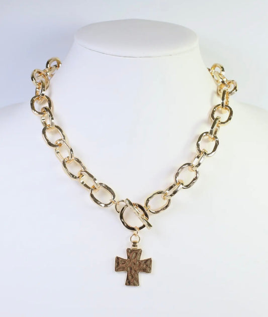 Athena Hammered Cross Necklace