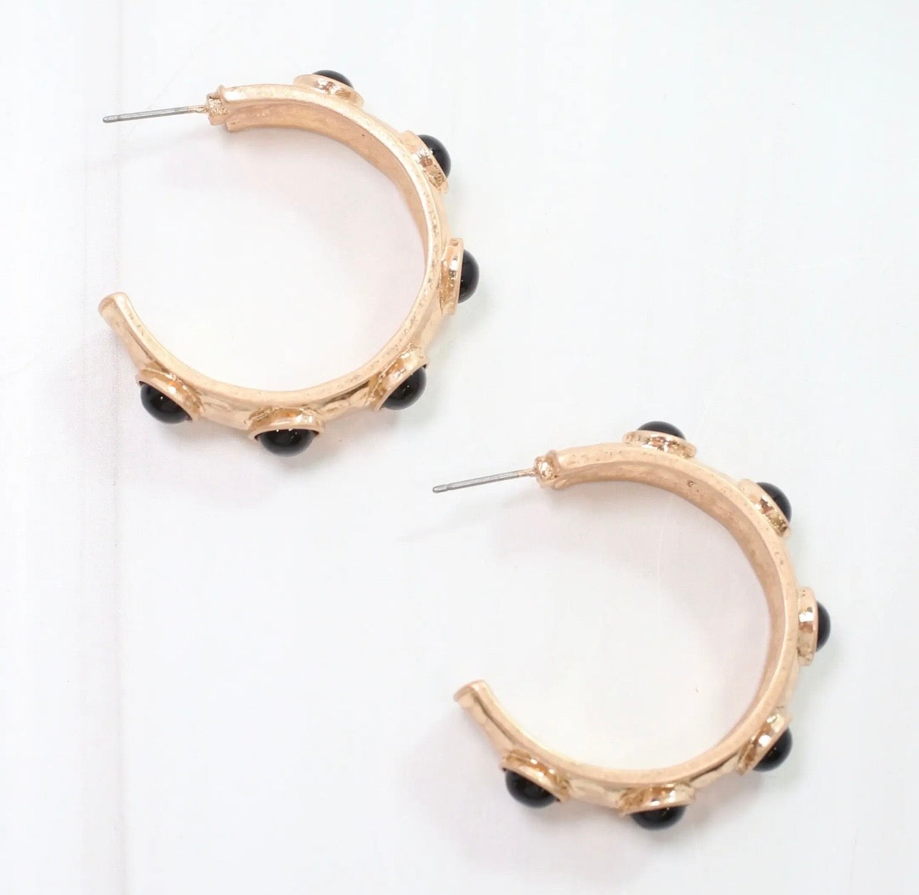 Black Stone Hoop Earrings