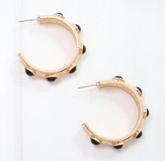 Black Stone Hoop Earrings
