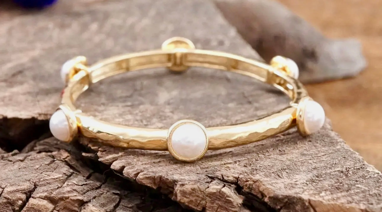 Pearl Stone Golden Bangle