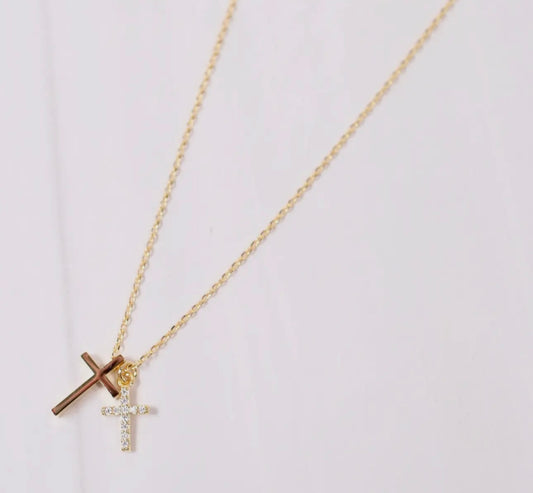 Double Cross Charm Necklace