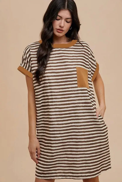 Taupe Stripe Corduroy Dress