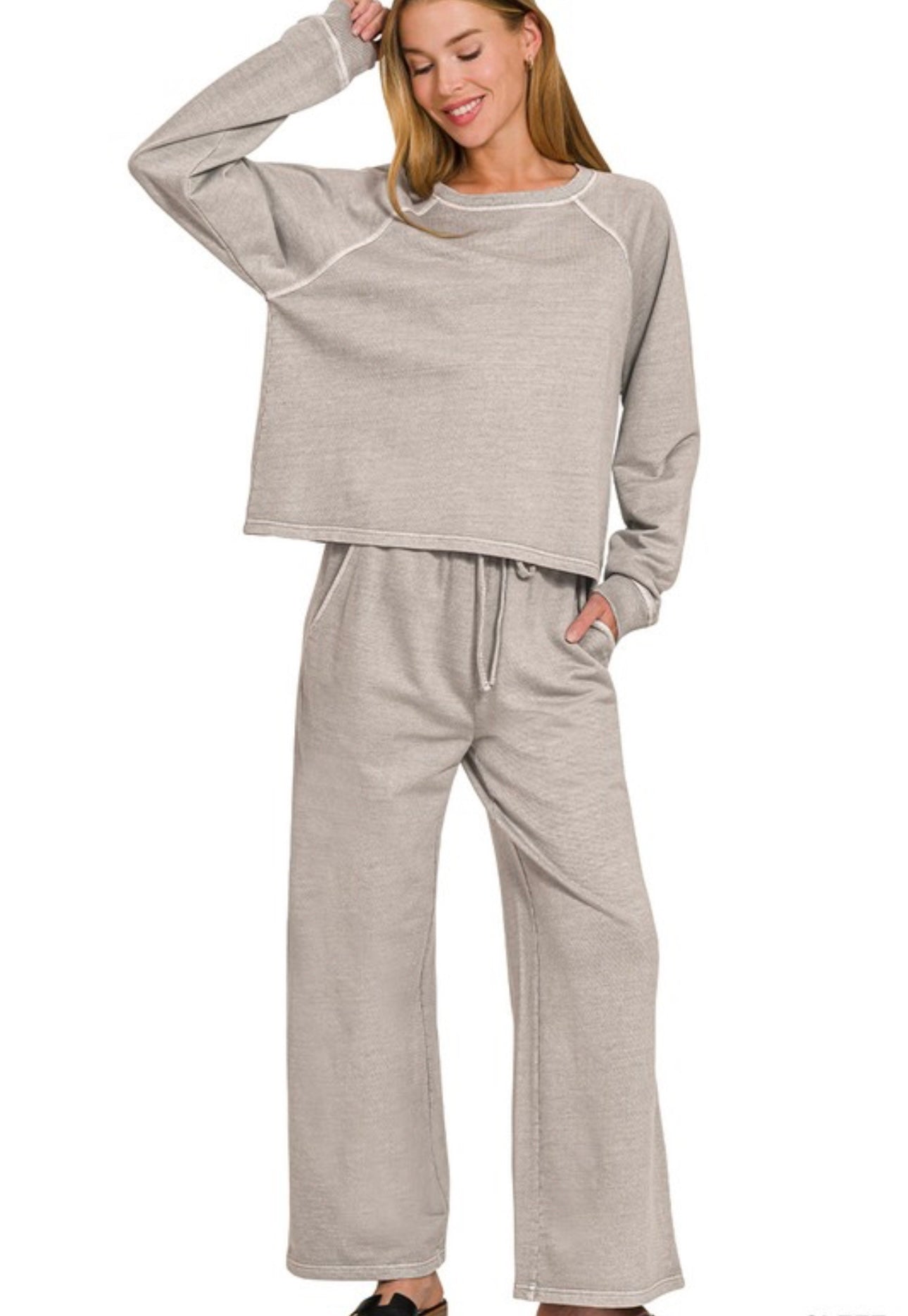 Washed French Terry Pullover Set, VARIOUS