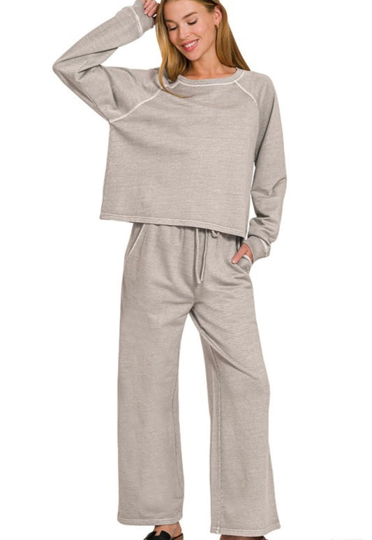 Washed French Terry Pullover Set, VARIOUS
