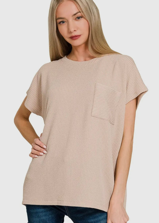 Raised Rib Front Pocket Top, VARIOUS