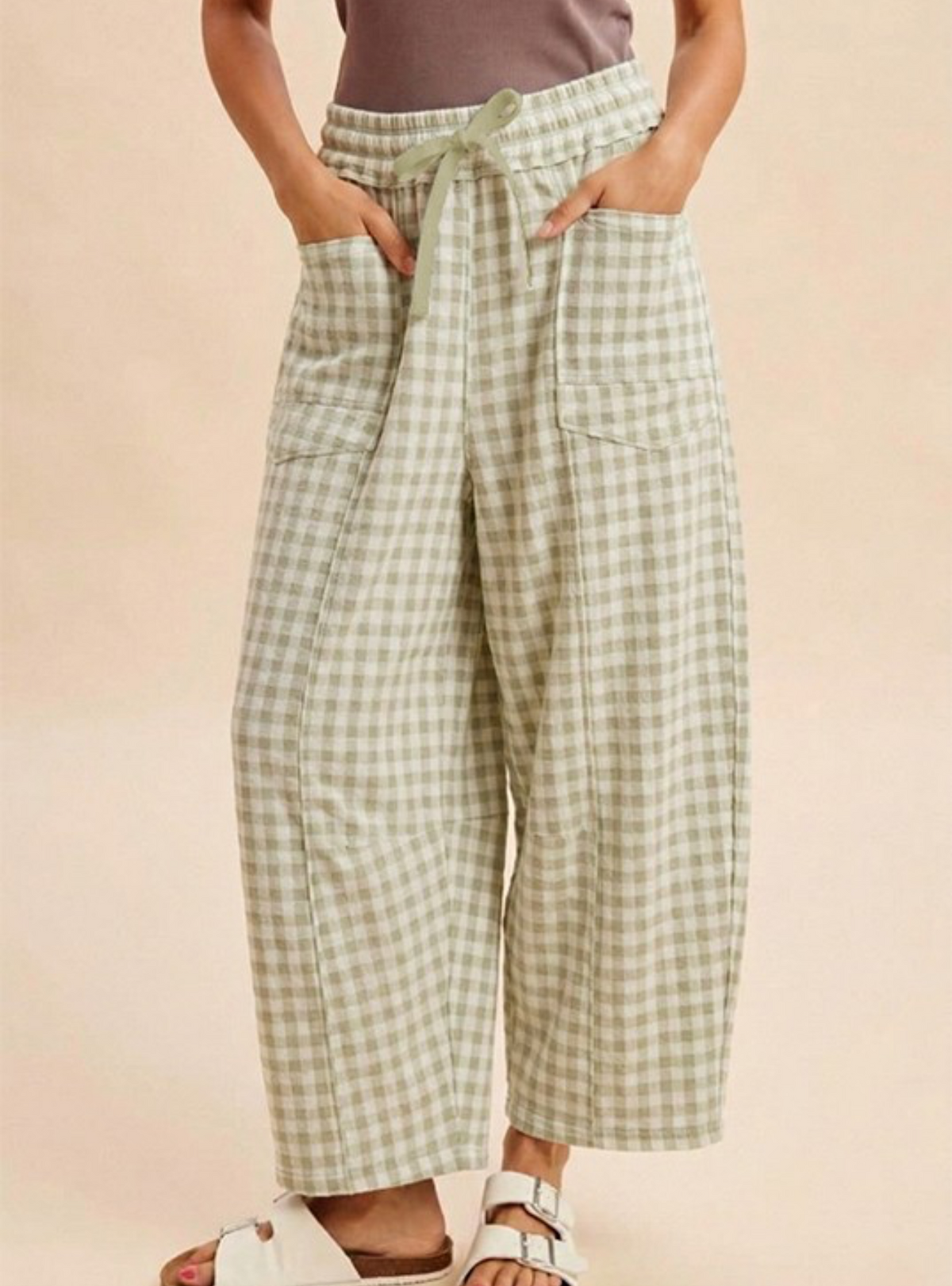 Sage Check Barrel Knit Pants