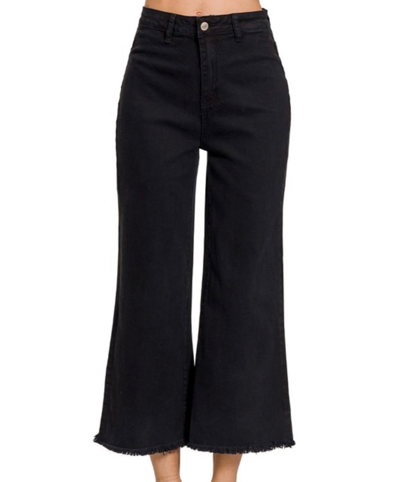 Black Acid Wash Frayed Hem Pants