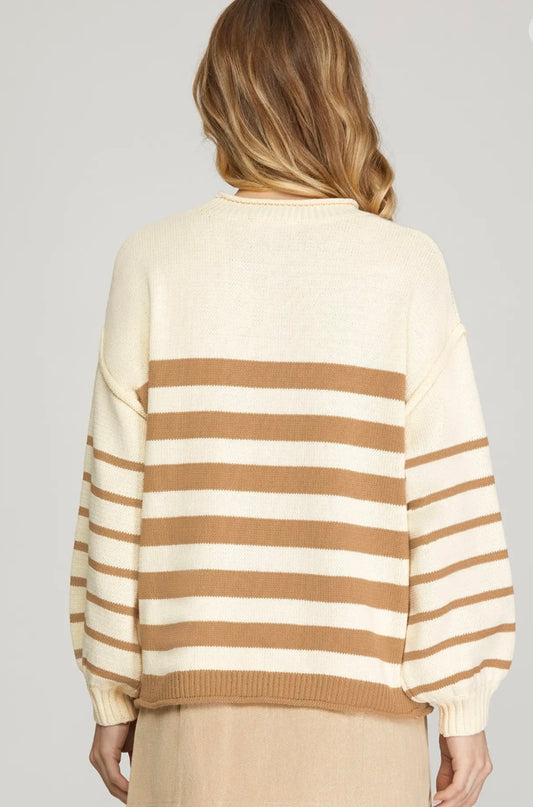 Striped Taupe White Sweater Top