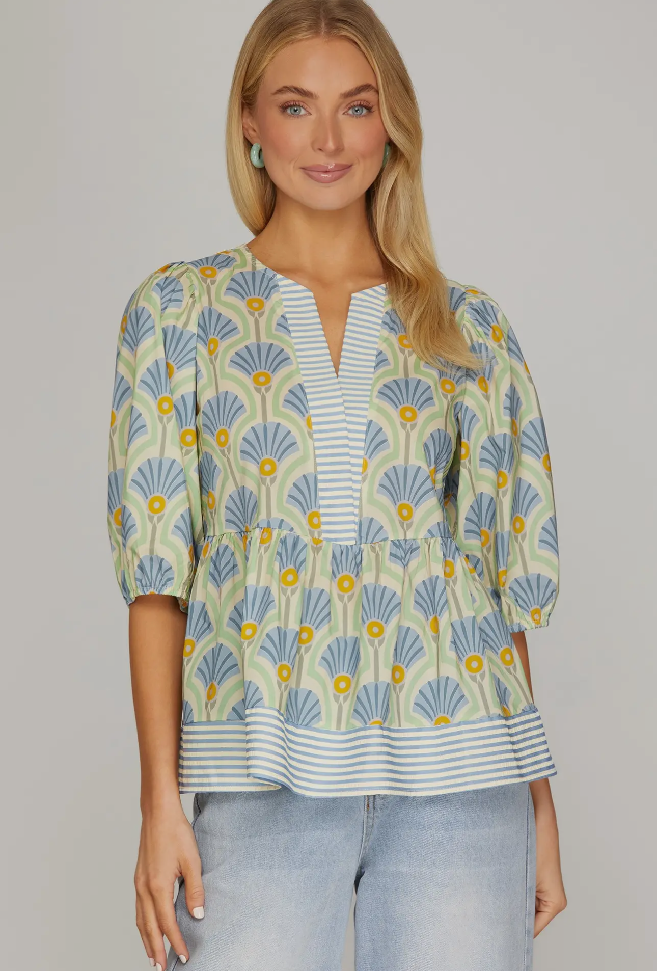 Blue Multi Print Woven Top