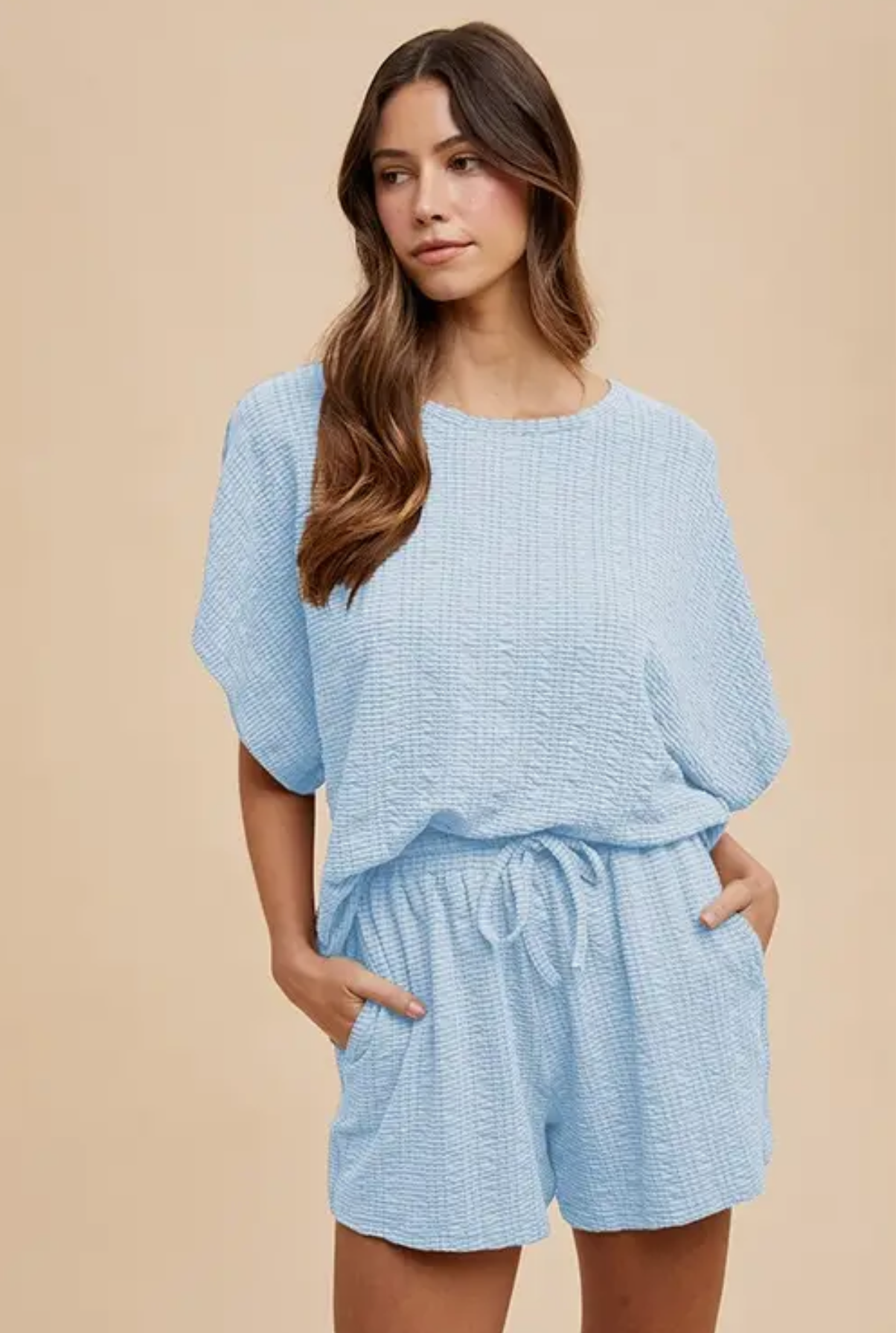 Textured Knit Sky Top & Shorts Set