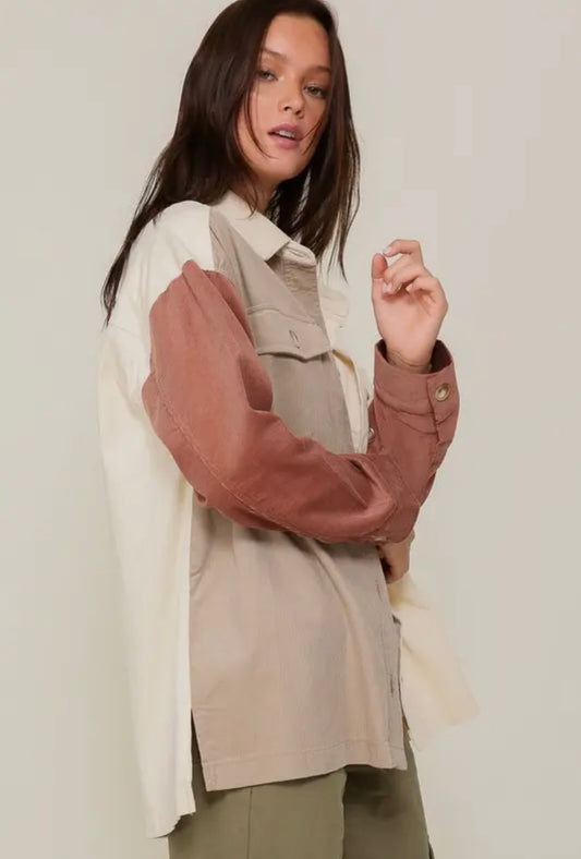 Color Block Corduroy Shacket