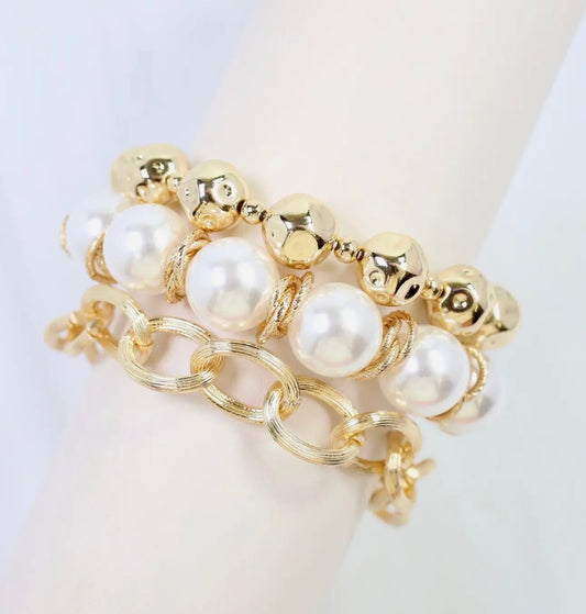 Pearl Link Gold Bracelet Set