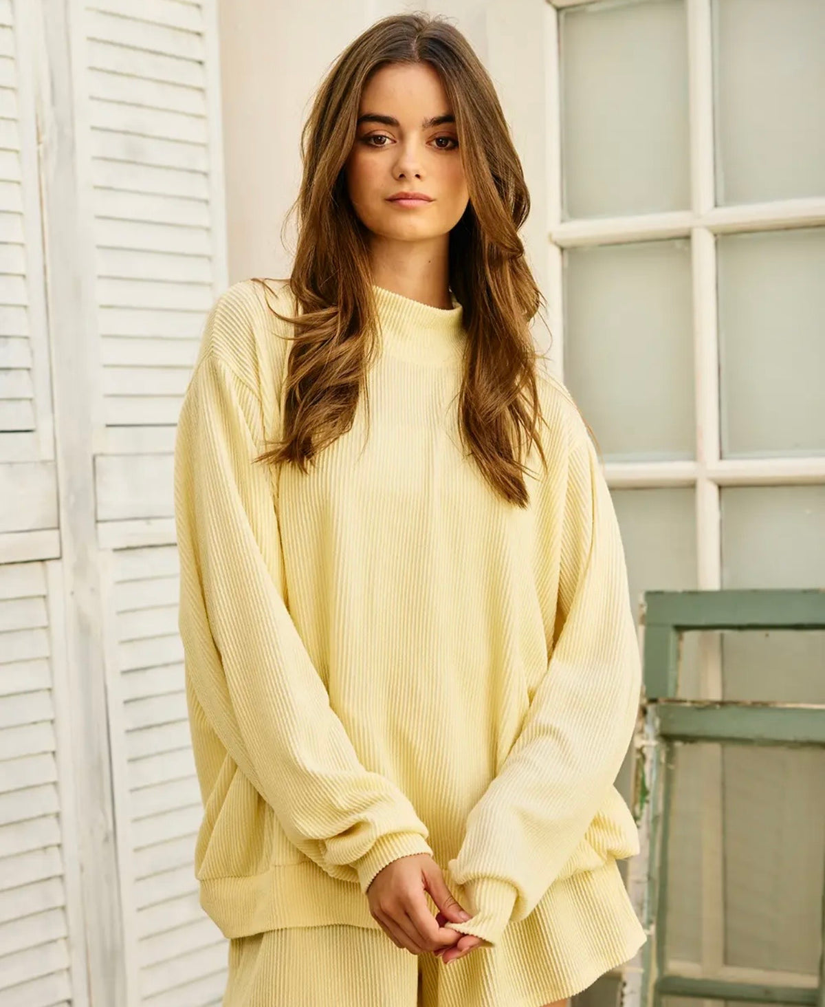 Yellow Oversized Ribbed Mock Neck
