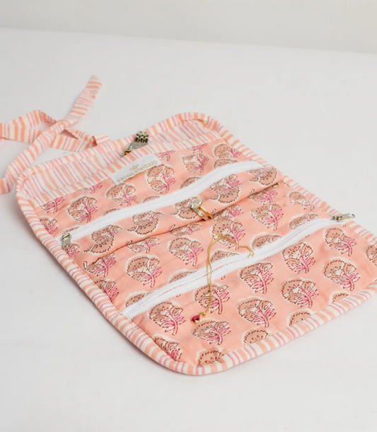 Layla Pink Quilted Jewelry Roll