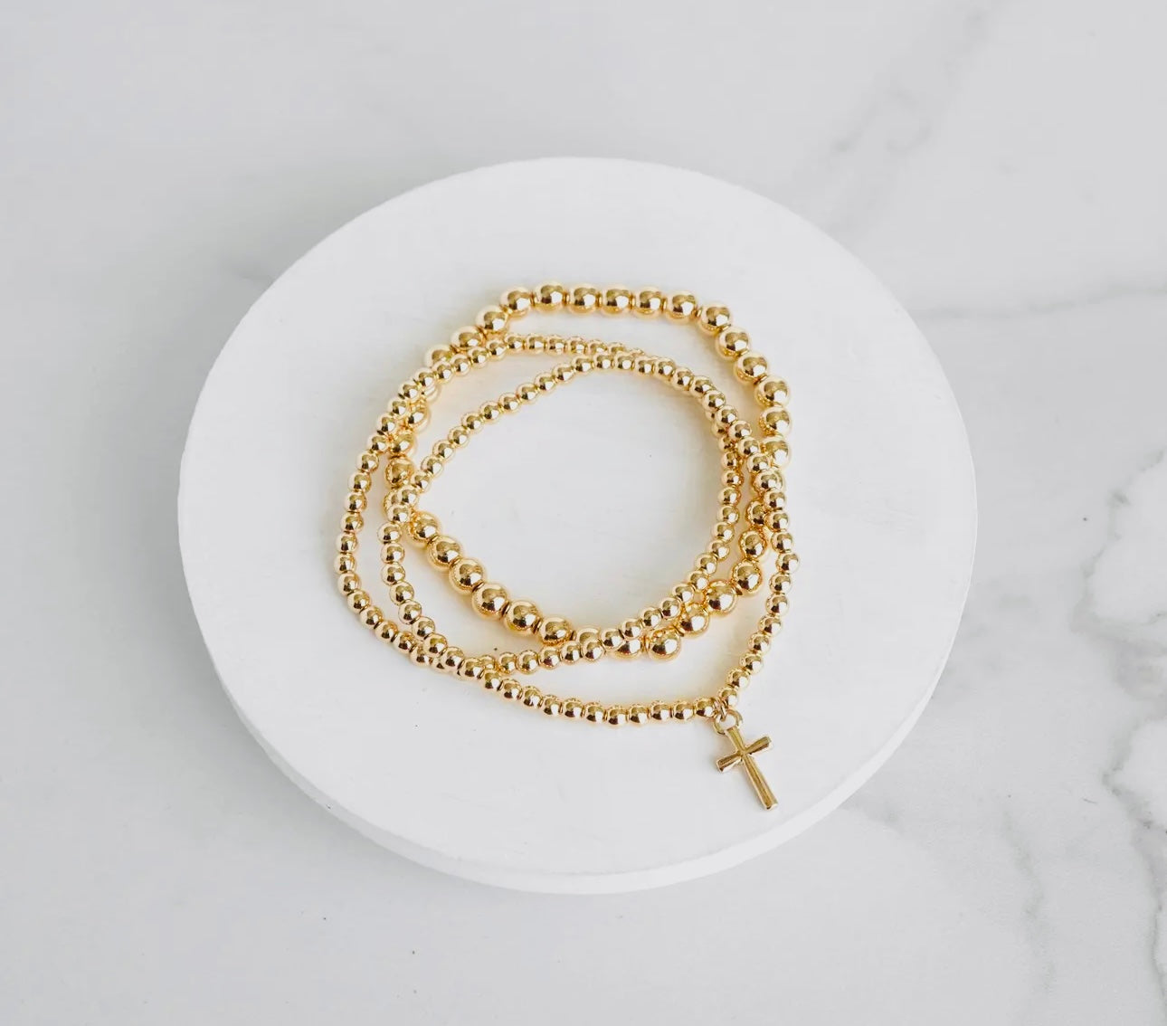 Gold Cross Bead Bracelet Set