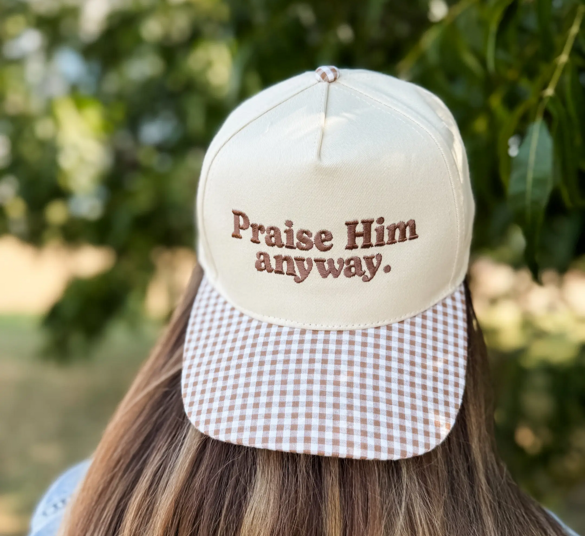 Praise Him Anyway Gingham Hat