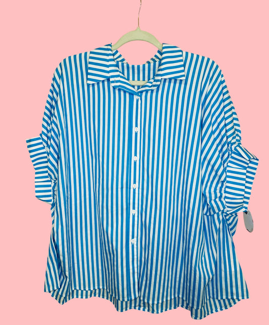 Blue Striped Oversized Button Top