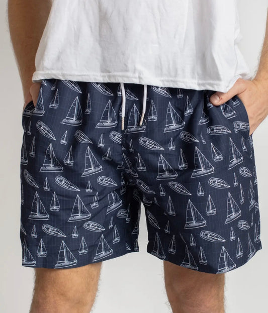 Navy Set Sail Swim Trunks