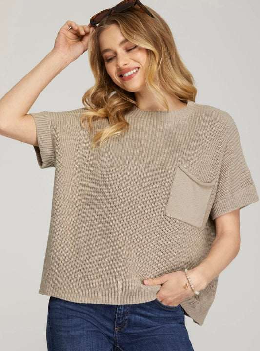 Drop Shoulder Pocket Sweater Top, VARIOUS