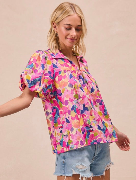 Floral Multi Print Puff Sleeve Top