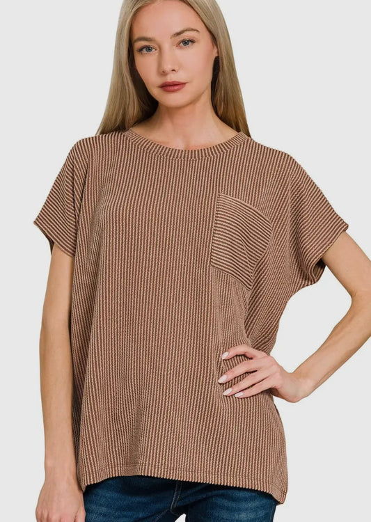 Raised Rib Front Pocket Top, VARIOUS
