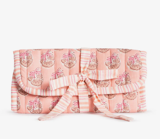 Layla Pink Quilted Jewelry Roll