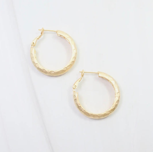 Matte Gold Hammered Hoop Earrings