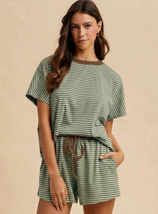 Striped Olive & Brown Set