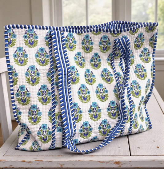 Emma Blue & White Floral Tote