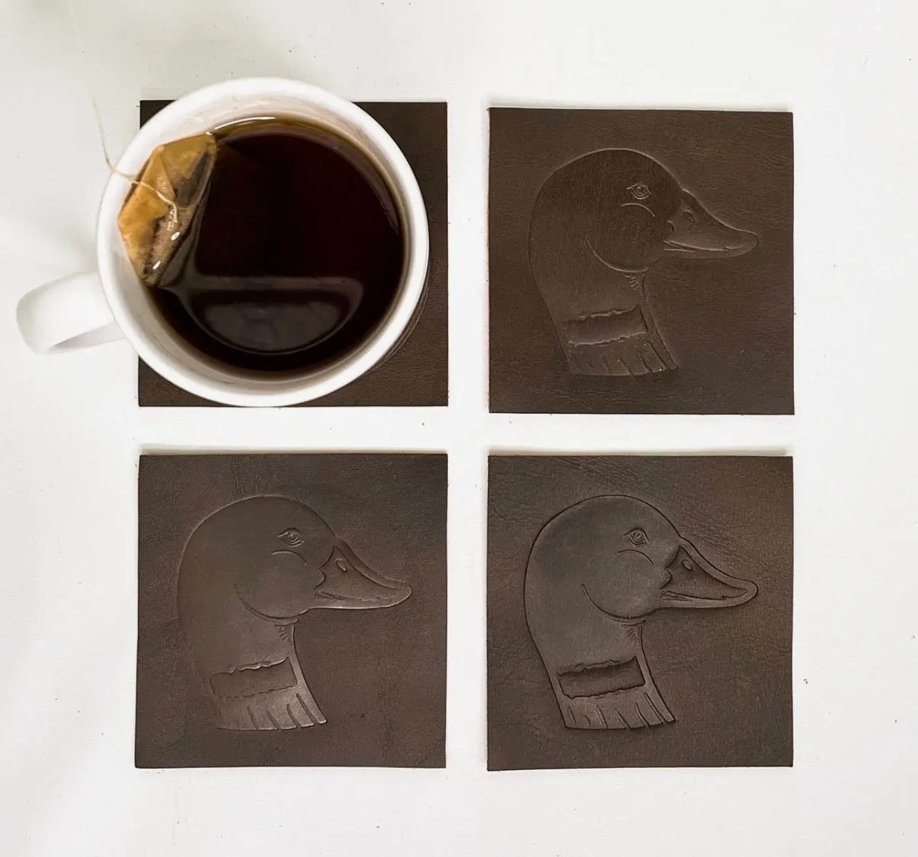 Duck Brown Leather Coasters