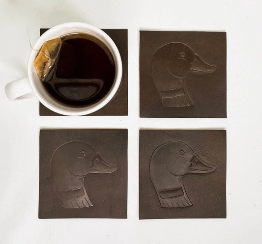 Duck Brown Leather Coasters