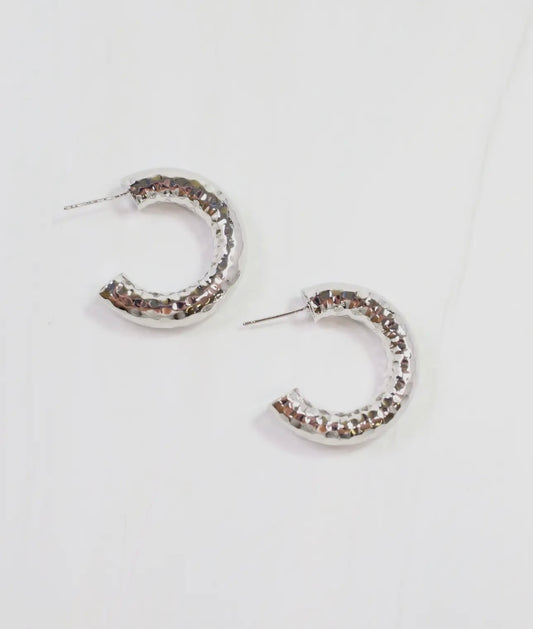 Hammered Small Hoop Silver Earrings