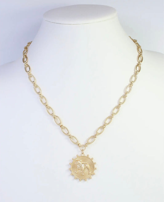 Worn Gold Dog Coin Necklace