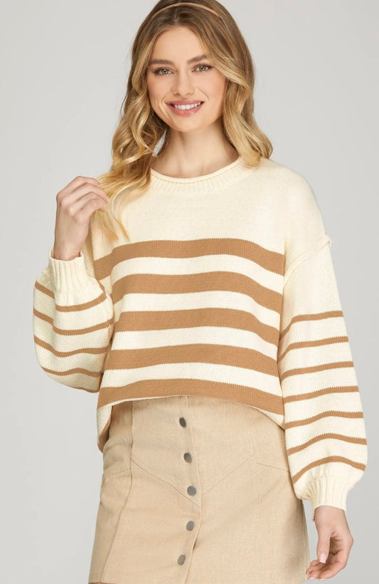 Striped Taupe White Sweater Top