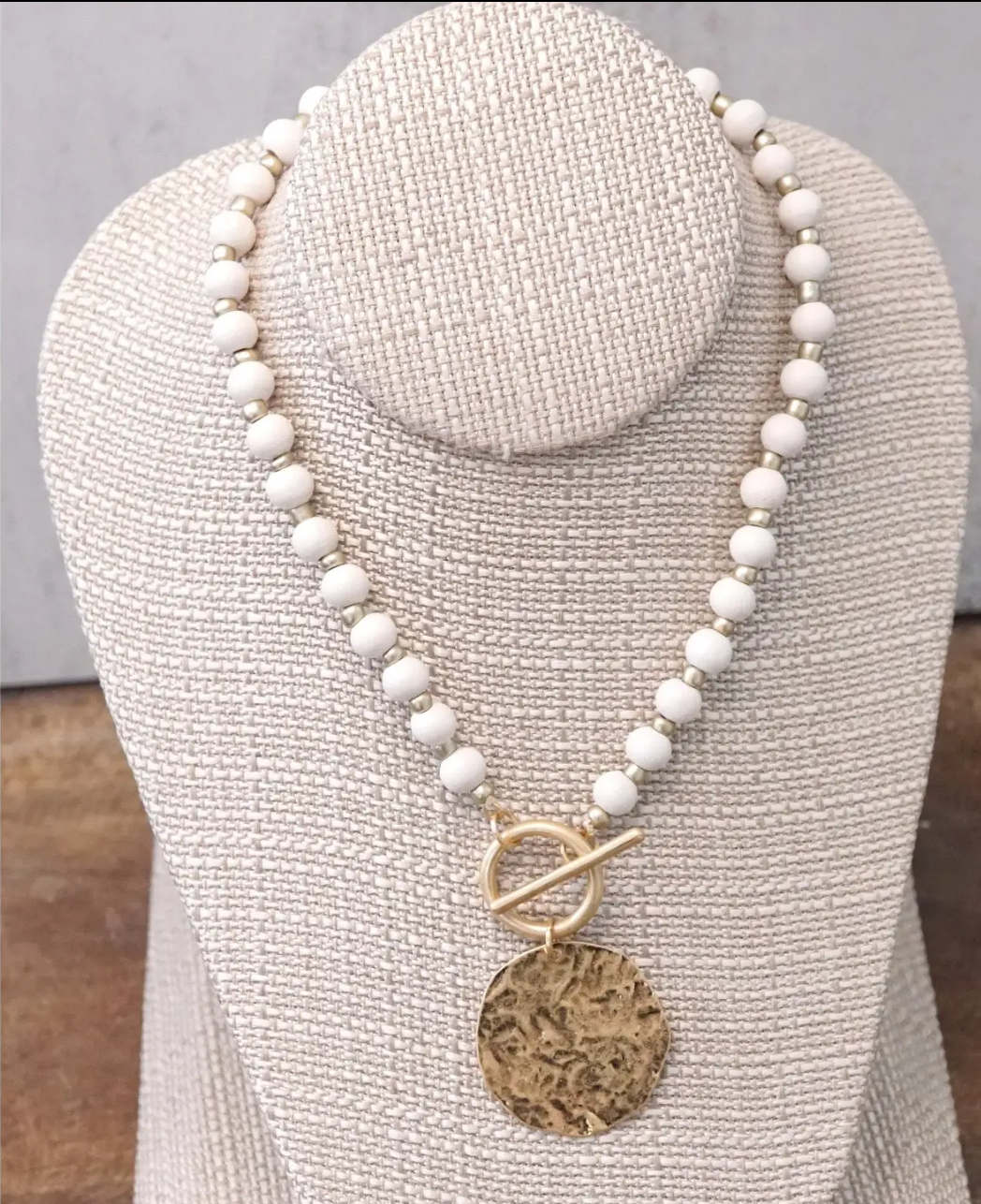 Wooden Bead Coin Toggle Necklace